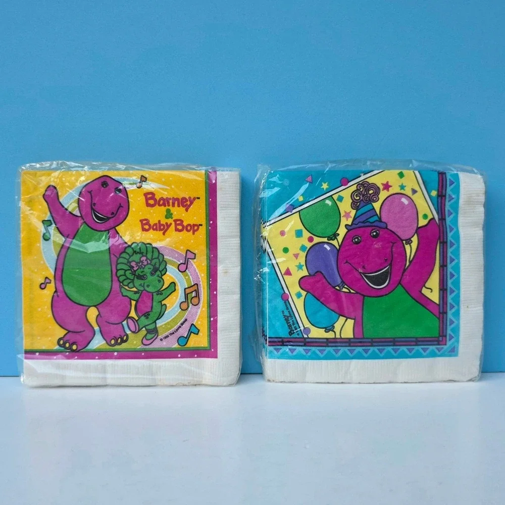 Vintage Barney Birthday Beverage Napkins Baby Bop (2 Packs, 16 ea) 1995